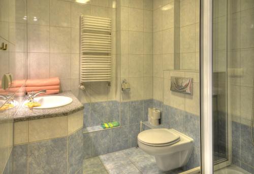 un bagno con wc, lavandino e doccia di Olimpia Resort & SPA a Szczyrk