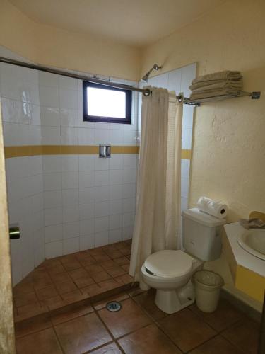 a bathroom with a toilet and a sink at Turinjandi in Zirahuén