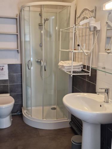a bathroom with a shower and a sink at Come Inn in Neufchâtel-en-Bray