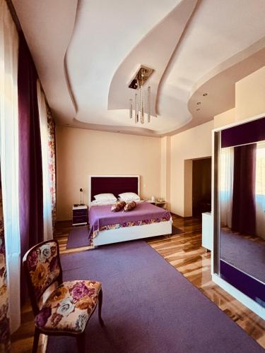 ein Schlafzimmer mit Bett, Stuhl und Fernseher in der Unterkunft Hotel Gold in Pljevlja