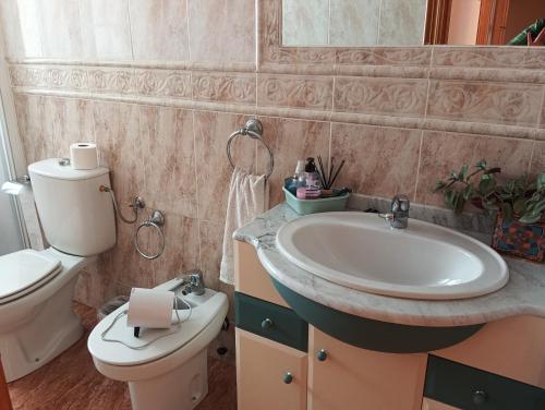 a bathroom with a sink and a toilet at La casa del abuelo in Ítrabo