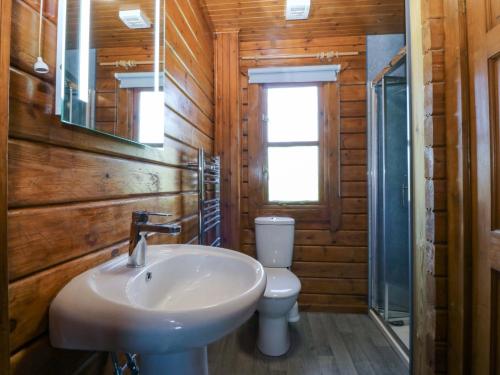 a bathroom with a sink and a toilet at Lodge 2 - Bron Eifion in Criccieth