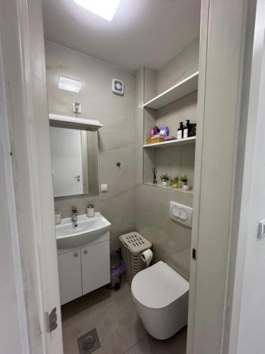 a small bathroom with a toilet and a sink at NMS Promet in Mrkonjić Grad