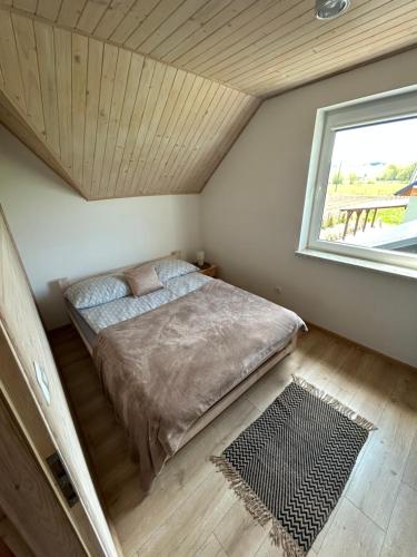 a bedroom with a bed in a room with a window at Noclegi Dąbek in Rymanów