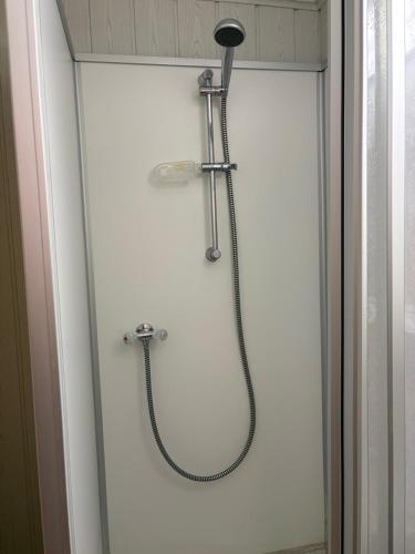 a shower with a shower head on a wall at Dorfblick Barweiler in Barweiler