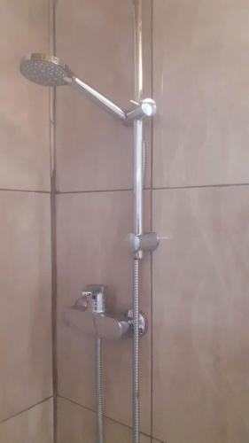a shower with a shower head in a bathroom at Welcoming home on the corner in Slănic