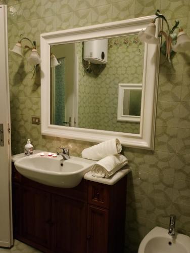 a bathroom with a sink and a mirror and a toilet at I Quattro Venti in Pralormo