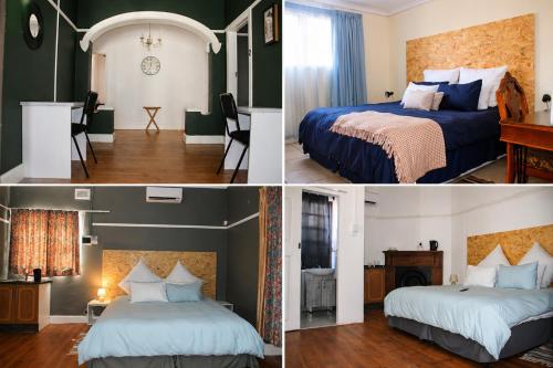 four different pictures of a hotel room with two beds at The Grace and Hope House in Bunkers Hill