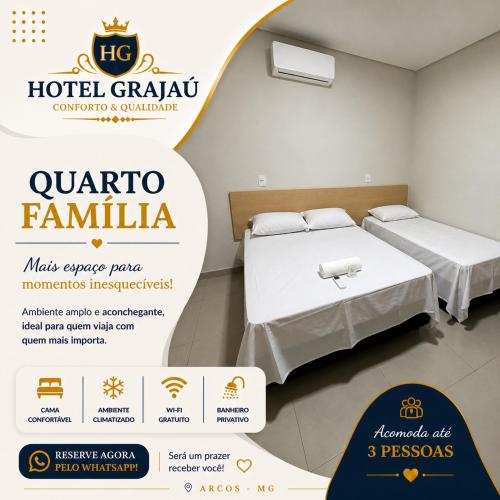 a flyer for a hotel grandatal with two beds at Hotel Grajaú in Arcos