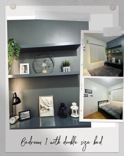 a room with double step bed and a bedroom i will double step bed at A cozy modern design Unit 6425 in Cebu City