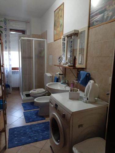 a bathroom with a toilet sink and a shower at Casa Delmondes in Canale