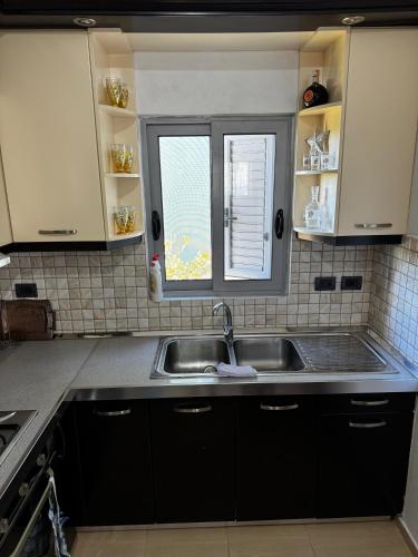 a kitchen with a sink and a window at Garden House - Hamallaj in Hamallë