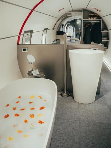 a bathtub with leaves on it in an airplane at Natur Air Suite in Ghiaie