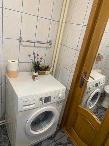 a washing machine and a washer in a bathroom at Central Home in Piatra Neamţ