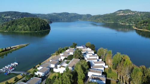an island in the middle of a lake at LakeView 59 Lemon Resort Spa in Gródek Nad Dunajcem