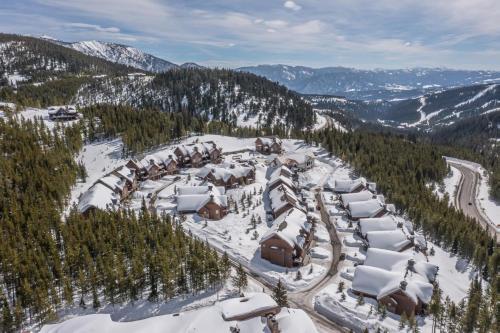 an aerial view of a resort in the snow at Alpenglow Condo 26A in Big Sky