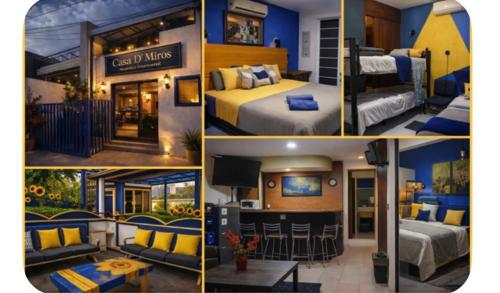 a collage of four pictures of a hotel room at casa D Miros Hospedaje empresarial in Guadalajara