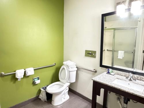 a bathroom with a toilet and a sink and a mirror at Sleep Inn Hardeeville - I-95 in Hardeeville
