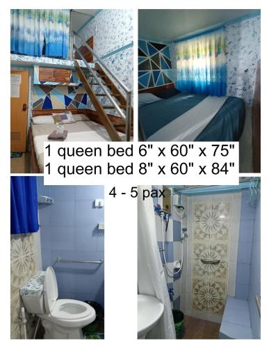 two pictures of a bathroom with a bed and a toilet at Daniela's Place in Angeles