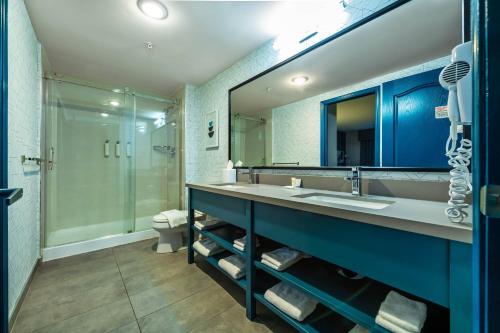 a bathroom with a sink and a shower at Clarion Hotel & Conference Centre in Abbotsford