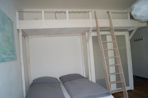 a bunk bed with a ladder in a room at Loft Style Studio - historic old town in Villingen-Schwenningen