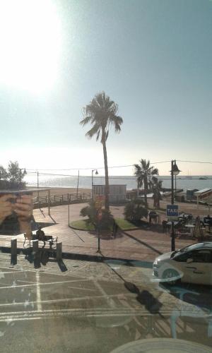 a person sitting on a bench near the beach at Hotel Los Molinos in Lo Pagán