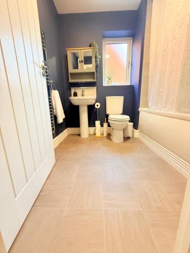 a bathroom with a toilet and a sink and a mirror at The Vine in Powick