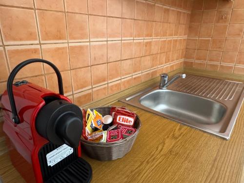 a vacuum cleaner on a counter next to a sink at Rexhos Studios in Himare
