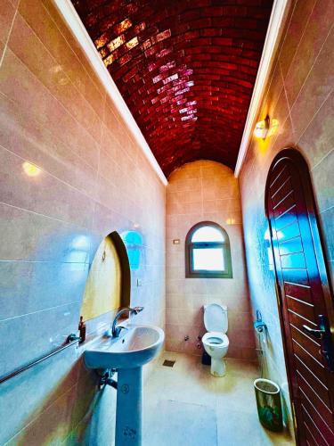 ein Badezimmer mit Waschbecken und Toilette in der Unterkunft hالاهرام in Tunis