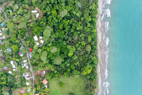 an overhead view of a forest next to the ocean at Villa Libe Puerto Viejo in Puerto Viejo