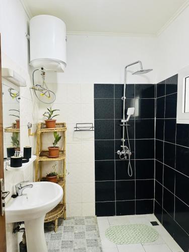 a bathroom with a sink and a shower at Villa Almadies in Pointe-Noire