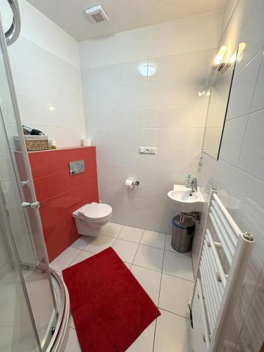 a bathroom with a toilet and a sink at Pikolo - izby na prenájom in Nové Mesto nad Váhom