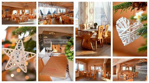 a collage of pictures of a room with a table and chairs at Witowianka in Witów