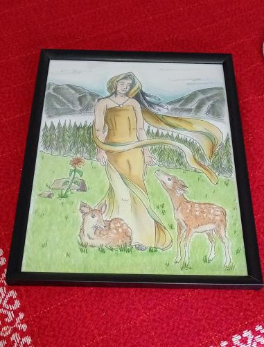 a painting of a woman with animals on it at La Sibilla in Riscone