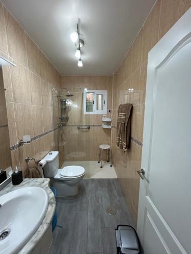a bathroom with a toilet and a sink and a shower at Apartment zona Naturista in Vera