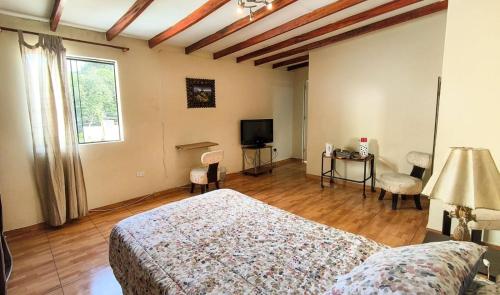 a bedroom with a bed and a television in it at ENHEBRA HOUSE in Lima