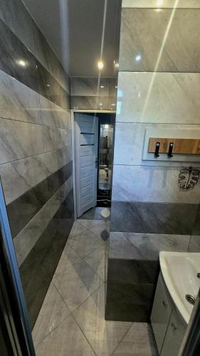 a bathroom with a sink and a toilet at Spanko u Jadzi in Wałbrzych