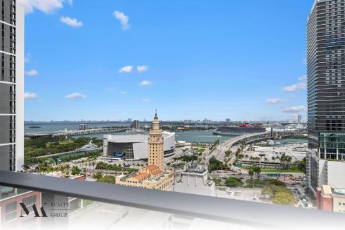a view of the city from the top of a building at Walking Distance from Bayside Market Place - 501 First Residences Junior Studio Rooftop Pool in Miami