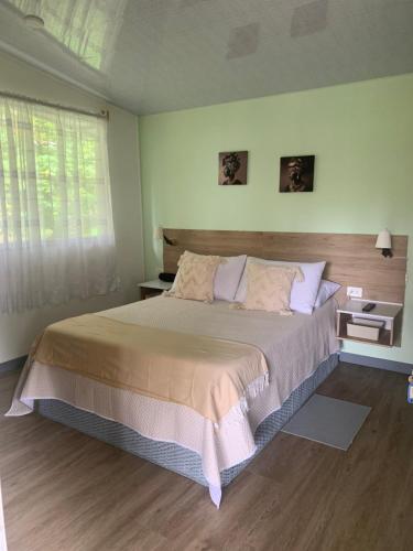 a bedroom with a large bed and a window at Cabaña Corolaine in San Francisco