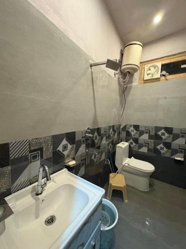 a bathroom with a sink and a toilet at Harshil wood stay in Harsil