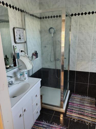 a bathroom with a sink and a shower at 1 bed room dog friendly accommodation in Tarneit