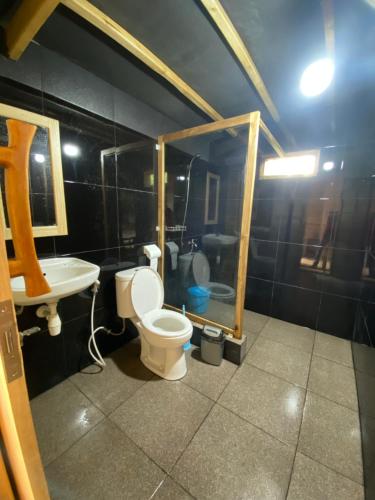 a bathroom with a toilet and a sink at Bara Village Guest House Bira in Bira