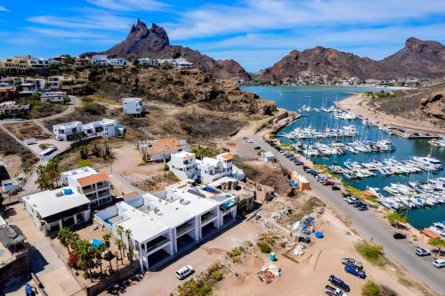 an aerial view of a marina with boats at Casa Puerto Azul in San Carlos