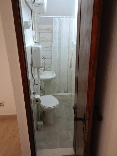 a bathroom with a toilet and a sink at Studio Apartman GRACIJA in Herceg-Novi