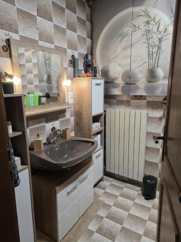a bathroom with a sink and a counter with a sink at Ferienwohnung Köck in Sankt Georgen bei Neumarkt