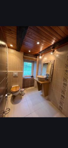 a large bathroom with a toilet and a sink at Anaky rider nomade in Curvalle