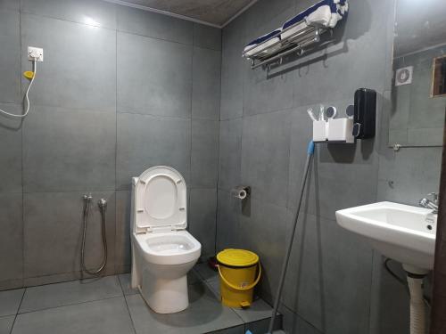 a bathroom with a toilet and a sink at Hope Hostels - Munnar in Munnar