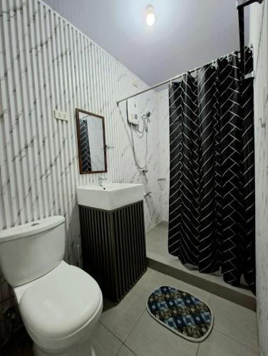 a bathroom with a toilet and a sink and a shower at Carms Villa Resort in Kidapawan