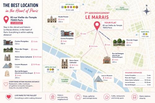 Paris Historic Center Marais up to 7 people & AC