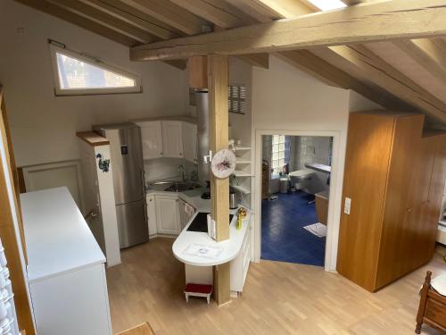 a kitchen with a white sink in a room at Landidyll Engelhofen in Obersontheim